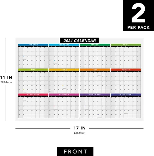 Miniatura 7 de Calendario de escritorio completo 2024 - Planificador de 12 meses de tamaño grande de 11 x 17" - Reversible vertical/horizontal de 2 caras - Impreso