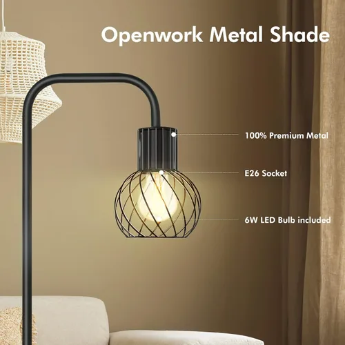 Miniatura 5 de Lámpara de pie industrial, lámpara de pie LED moderna con bombilla LED de 6W, interruptor de pie, lámparas altas de metal para sala de estar