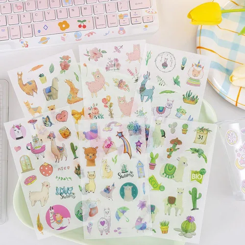 Miniatura 2 de Lindas calcomanías de alpaca washi, cactus, suculentas, flores, encantadoras calcomanías de animales para diario, álbum de recortes, planificador