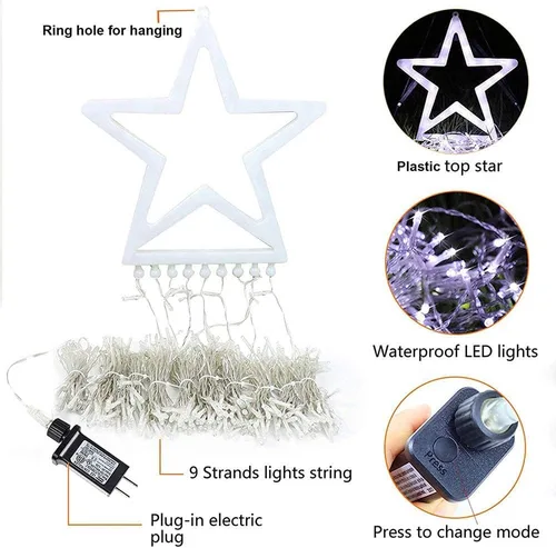 Miniatura 5 de Decoraciones Navideñas para Exteriores Luces de Cadena de Estrellas, 317 LED 11.5 pies Luces de Árbol Cascada Impermeables con 8 Modos de Varios