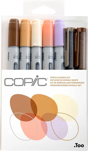 Marcadores de alcohol Copic Ciao, Kit de Garabatos Personas, 5 marcadores + 2 Multiliners | Dual-Tip Art Marker Set for Adults & Teens, Blendable