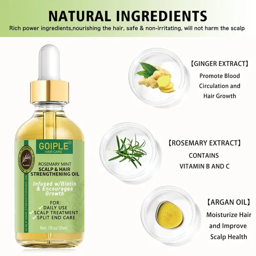 Miniatura 2 de WOZUTUNT Aceite de romero, 1 onza líquida, aceite natural para el crecimiento del cabello con aceites esenciales, tratamiento nutritivo para puntas