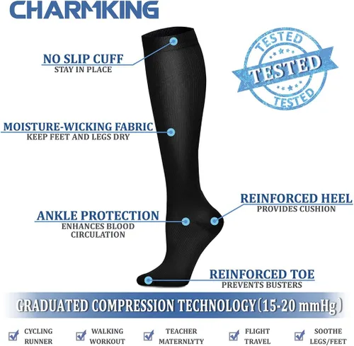 Miniatura 95 de CHARMKING - Calcetines de compresión para mujeres y hombres (3 pares), 15-20 mm Hg, el mejor apoyo para atletismo, running o ciclismo, mejora