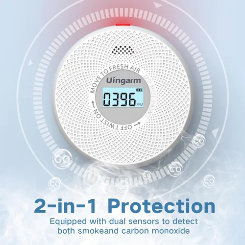 Miniatura 2 de Detector de humo y monóxido de carbono, detector de humo 2 en 1, indicadores de luz de advertencia LED, batería de 10 años (blanco, paquete de 3)