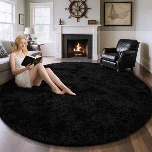 Miniatura 52 de EVOIONOS - Alfombra redonda gris para dormitorio, 5x5 pies; alfombras circulares suaves y esponjosas para sala de estar, alfombras de felpa peludas