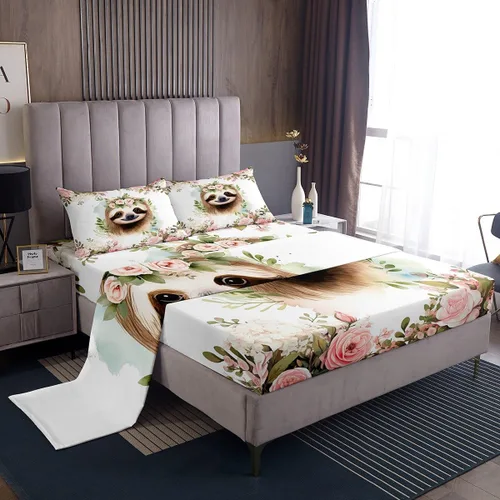 Miniatura 18 de Erosebridal Juego de sábanas de tamaño individual con diseño de gatos y gatos, con temática de animales, con flores coloridas, juego de sábanas
