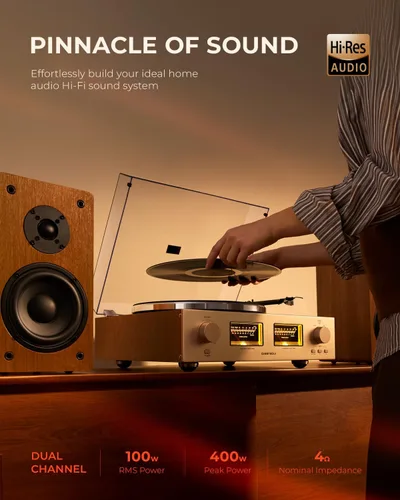Miniatura 2 de QLEARSOUL HiFire X - Reproductor de discos de vinilo, sistema de tocadiscos de alta fidelidad audiófilo con altavoces de estantería de 100 W