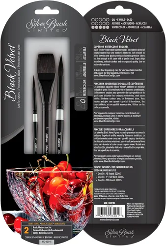 Miniatura 8 de Silver Brush Limited WC-3000S - Juego de acuarela Master de terciopelo negro, juego de 3 pinceles, forro de escritura tamaño 1, tamaño de lavado