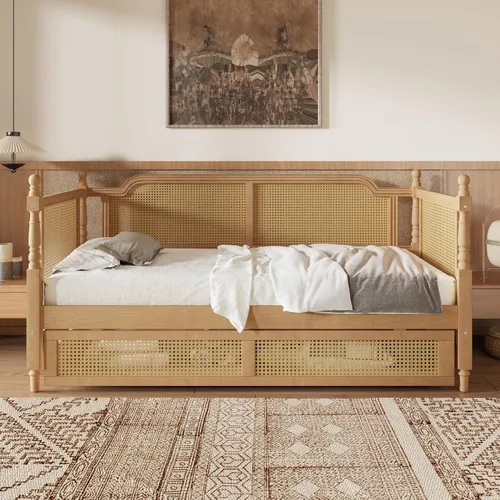 Miniatura 11 de Harper & Bright Designs Marco de cama esquinero de tamaño individual con cajones, sofá cama de madera maciza con almacenamiento y cabecero,