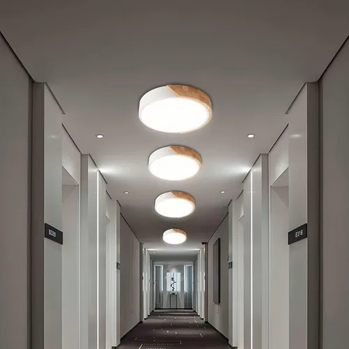 Miniatura 3 de Lámpara de techo de montaje empotrado, lámpara LED de techo de 12 pulgadas, blanco mate con madera, 4500 K/24 W (equivalente a 150 W), no regulable