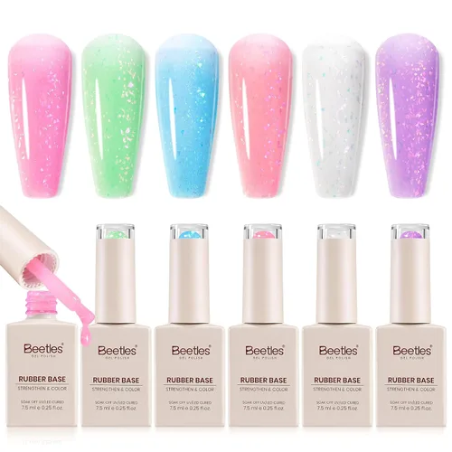 Miniatura 18 de Beetles - Esmalte de uñas de gel con base de goma, 6 colores nude, esmalte de gel rosa, melocotón, neutro, transparente, francesa, colores base