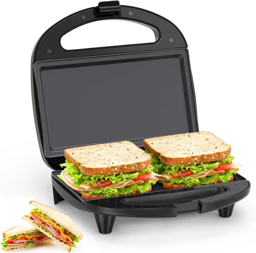 OSTBA Sandwichera, Máquina para Hacer Sándwiches de Queso a la Parrilla de 2 Rebanadas con Placas Planas Antiadherentes, Luces Indicadoras, Mango de