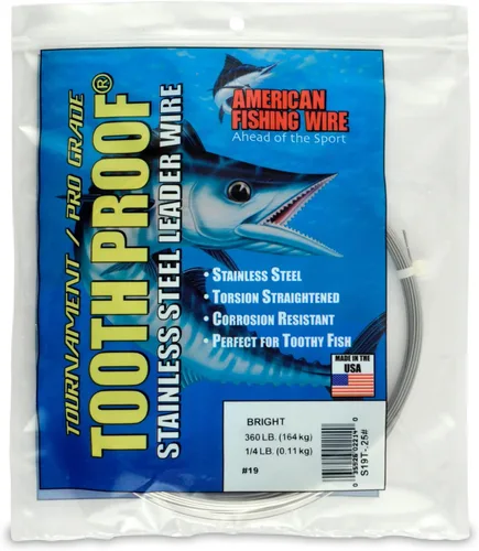 Miniatura 90 de AFW Alambre Líder Duro de Una Hebra de Acero Inoxidable a Prueba de Dientes - Brillante y Camuflaje para Tiburón, Barracuda, Caballa Real, Wahoo
