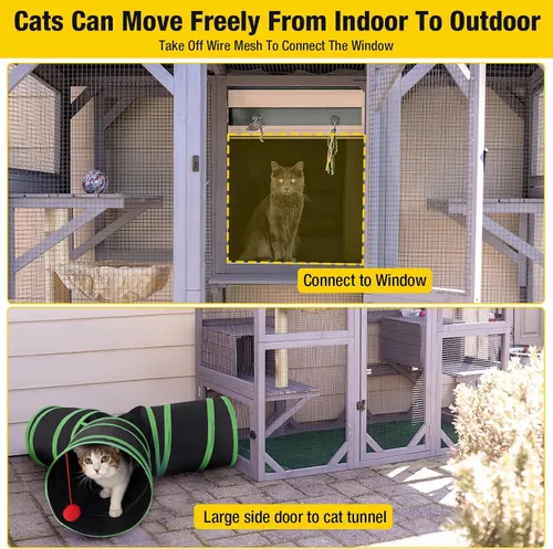 Miniatura 4 de Ventana Catio Outdoor Cat Recinto Casa grande para gatos Walk In, Refugio para Gatitos, Con Caja de Descanso, Gris