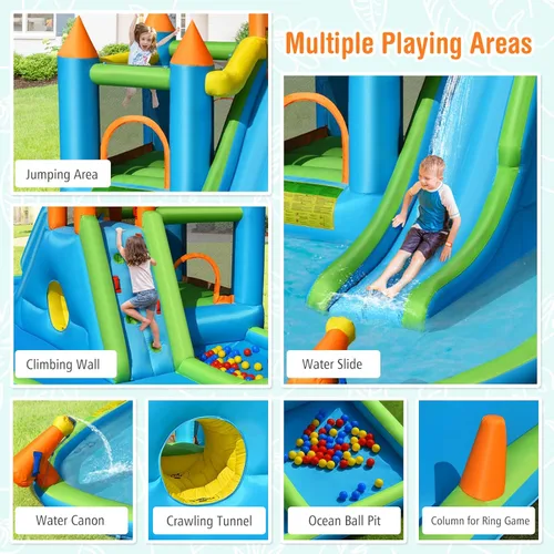 Miniatura 2 de HONEY JOY Tobogán acuático inflable, casa de rebote de agua gigante 8 en 1, parque de toboganes acuáticos con piscina de salpicaduras, gateo