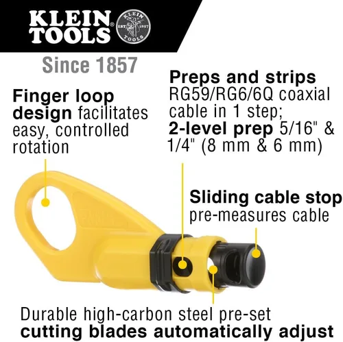 Miniatura 4 de Klein Tools VDV026-211 Kit de instalación coaxial con herramienta de engarzado, cortador de cables, pelacables y conectores F con bolsa