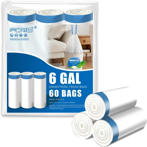 Miniatura 11 de FORID Bolsas de basura pequeñas con cordón – Bolsas de basura de plástico blanco de 1.2 galones, 240 bolsas de basura pequeñas para latas de baño