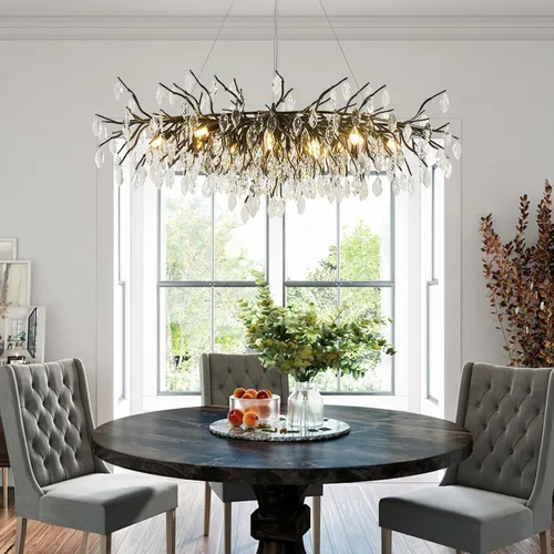 Miniatura 17 de Candelabro de cristal para comedor, lámpara moderna de 24 pulgadas para sala de estar, candelabros de rama de árbol dorado con 8 luces, lámpara