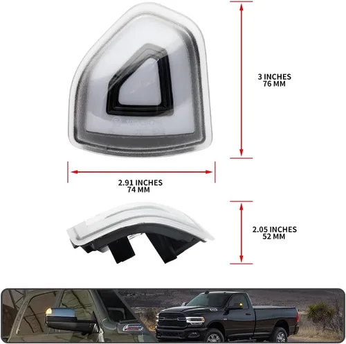 Miniatura 7 de 2 piezas de luz LED anaranjada para espejo y señal de giro para Dodge Ram 1500 2021 2022 2023, para Ram 1500 Classic 2022 2023, para Ram 2500 3500