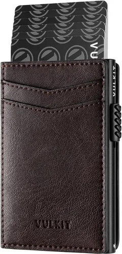 Miniatura 38 de VULKIT Billeteras delgadas para hombre, con bloqueo RFID, diseño minimalista con capacidad para hasta 11 tarjetas, Negro -, Minimalista