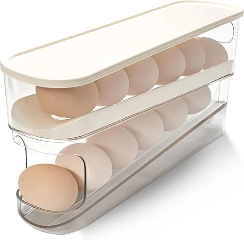 Miniatura 8 de Soporte rodante para huevos para refrigerador, dispensador de huevos para refrigerador, contenedor de almacenamiento rodante automático