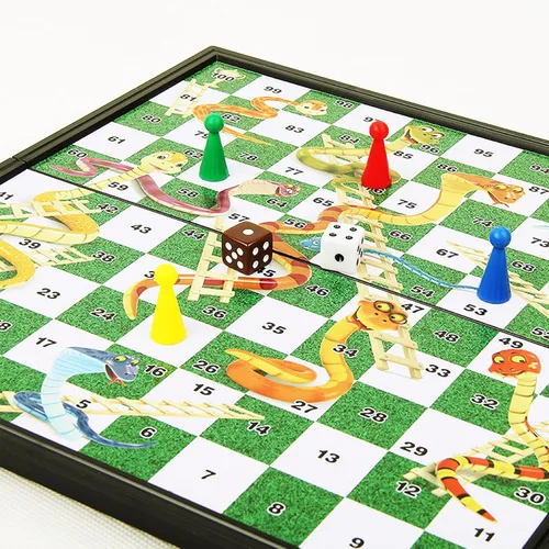 Miniatura 5 de Juegos de mesa de viaje Pequeñas serpientes magnéticas y escaleras Juego de mesa 9.7 pulgadas Tablero plegable portátil