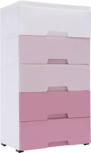 Miniatura 9 de Cómoda vertical alta de 5 niveles, torre de almacenamiento con ruedas, gabinete de almacenamiento moderno y estrecho de plástico, organizador