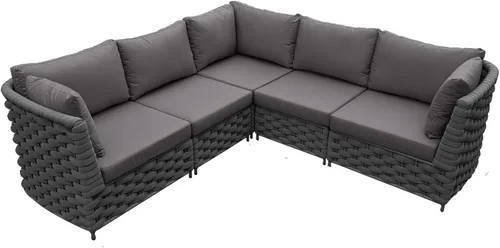 Miniatura 13 de TWT 3-Piece Woven Rope Patio Furniture Set, 2 Outdoor Armchairs with Soft Cushions + Round Aluminum Coffee Table, All-Weather Conversation Set for