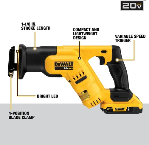 Miniatura 3 de DEWALT Kit de sierra recíproca inalámbrica MAX* de 20 V, compacto, 2 amperios hora (DCS387D1)