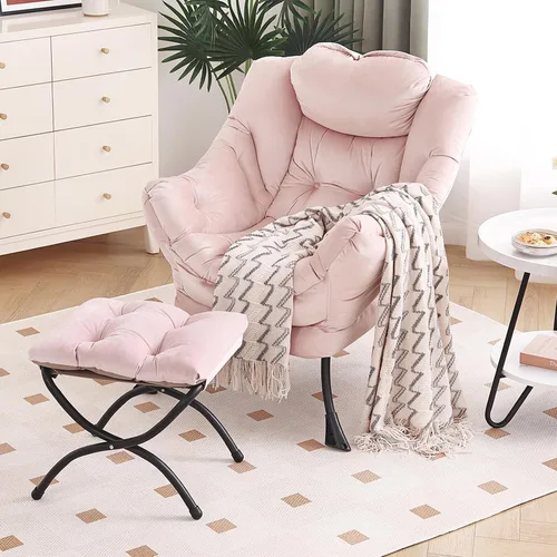 Miniatura 14 de Furlide Silla Perezosa Moderna con Reposapiés Plegable, Sillón de Descanso y Cómoda Silla de Lectura (Negro)