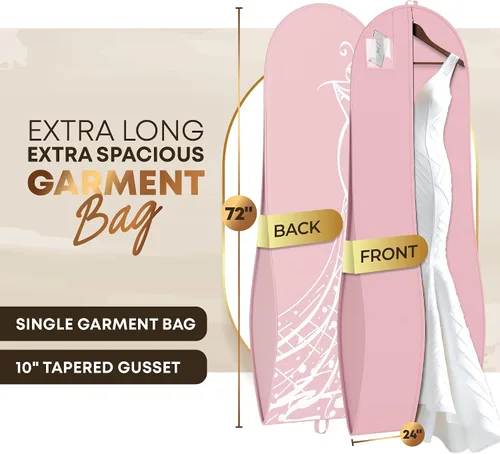 Miniatura 2 de Your Bags Bolsa de vestir y vestido para mujer, 72 x 24 pulgadas y 10 pulgadas, con fuelle cónico (estampado de vestido rosa y blanco)
