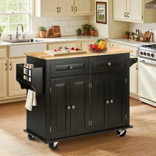 Miniatura 10 de VOWNER Isla de cocina de 43 pulgadas de ancho con hoja caída, isla de cocina rodante con cajones, isla portátil con almacenamiento, carrito de Blanco