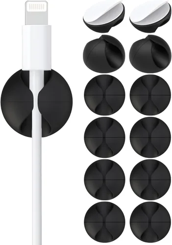 Generic Paquete de 12 bridas de silicona negra, organizador de cables, gestión de cables, soporte de escritorio, organizador de cables de soporte,