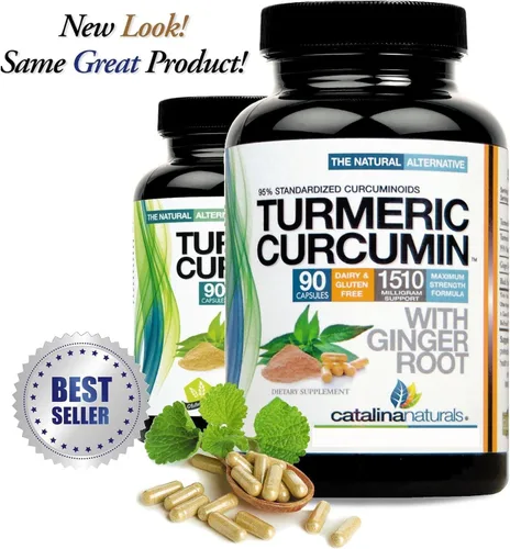 Miniatura 2 de Curcumina de cúrcuma más extracto de raíz de jengibre – 95% curcuminoides estandarizados – 90 cápsulas, sin gluten (el embalaje puede variar)