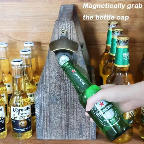 Miniatura 3 de Abrebotellas magnético vintage para colocar en la pared, con imanes, bronce antiguo (paquete de 2)