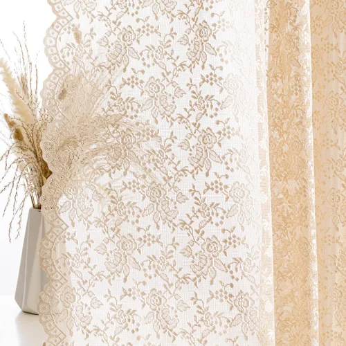 Miniatura 4 de H.ebony Cortinas de Encaje Beige de 72 Pulgadas de Largo Cortinas Transparentes de Gasa con Flores Victorianas Cortina de Encaje de Privacidad