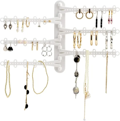 All Hung Up Organizador de joyas de pared de 6 niveles y 6 pulgadas, tiras Command incluidas para colgar fácilmente, organizador de aretes de 120