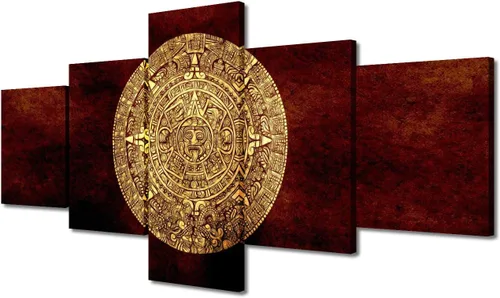 Miniatura 79 de Arte de pared con varios paneles, calendario maya, imágenes de piedra del sol, pinturas de civilización azteca sobre lienzo, sala de estar