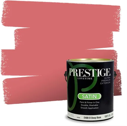 Miniatura 137 de Prestige Paints E100-T-SW6591 Pintura exterior e imprimación en uno, 1 galón, plano, combinación comparable de Sherwin Williams Amaryllis, 1 galón