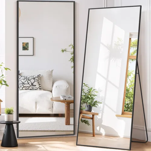 Miniatura 11 de Espejo de cuerpo completo de 71 x 26 pulgadas, espejo de cuerpo completo arqueado montado en la pared, espejos inclinados con soporte, marco