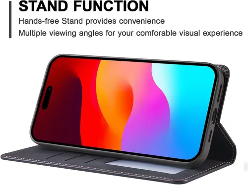Miniatura 3 de QLTYPRI Funda para iPhone Air, Funda de piel sintética premium TPU parachoques con tarjetero Kickstand adsorción magnética oculta a prueba de golpes
