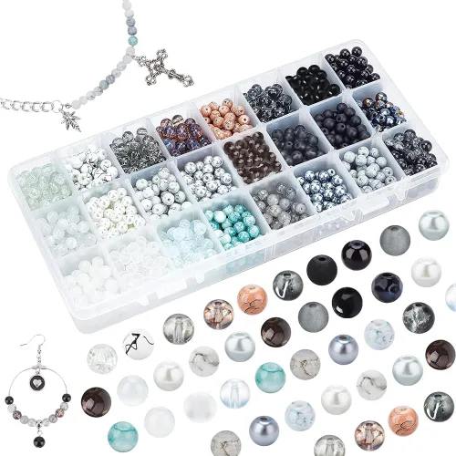 Miniatura 9 de PH PandaHall 1440 cuentas de vidrio blanco y negro para la fabricación de joyas, 24 colores de 0.236 pulgadas (0.236 in), cuentas sueltas