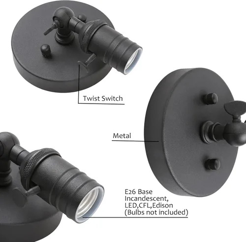Miniatura 6 de Pathson Lámpara de pared vintage, aplique de 1 luz con diseño de moldura de candelabro, lámpara de pared industrial, tapa base de metal giratoria