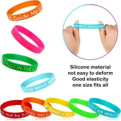 Miniatura 3 de Skylety 60/120 pulseras cristianas con versículos bíblicos a granel, para la escuela o fiesta religiosa, regalo de Jesús te ama, pulsera de goma