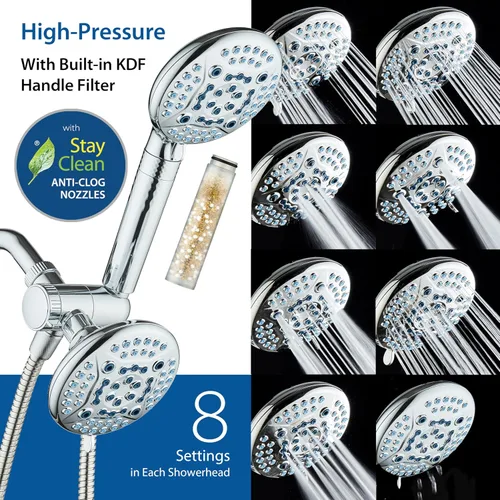 Miniatura 4 de AquaCare High Pressure 6-way Dual Shower Head Combo with Built-in Filter & Power Wash - Clean Tub, Tile & Pets. Remove Chlorine, Lead & Toxins from