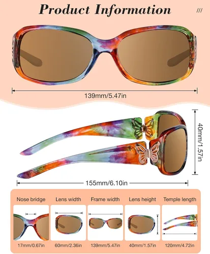 Miniatura 4 de LVIOE - Lentes de sol polarizadas para mujer, decoración de mariposa a la moda, para conducir y pescar - 99.99% de protección UV
