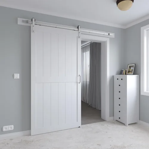 Miniatura 14 de Puerta corrediza de granero MDF de 30 x 80 pulgadas con kit de herrajes para puerta de granero de 5 pies, losa para puerta de granero con superficie