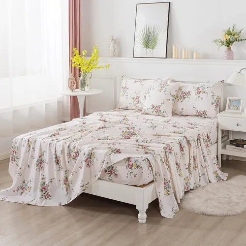 Miniatura 7 de FADFAY Juego de sábanas con diseño floral de rosas rosas dulces, tamaño King, romántico, de algodón súper suave con bolsillo profundo, 4 piezas