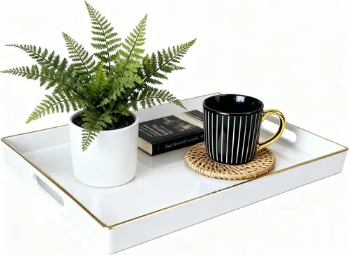 Miniatura 12 de Bandeja Decorativa, Bandeja Rectangular de Plástico con Asas, Moderna Bandeja de Tocador y Bandeja para Servir para Baño, Cocina, Otomana y Mesa