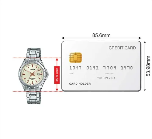Miniatura 6 de Casio LTP1308D-9AV Reloj analógico de acero inoxidable con esfera champán con fecha y fecha para mujer, plateado, Casual